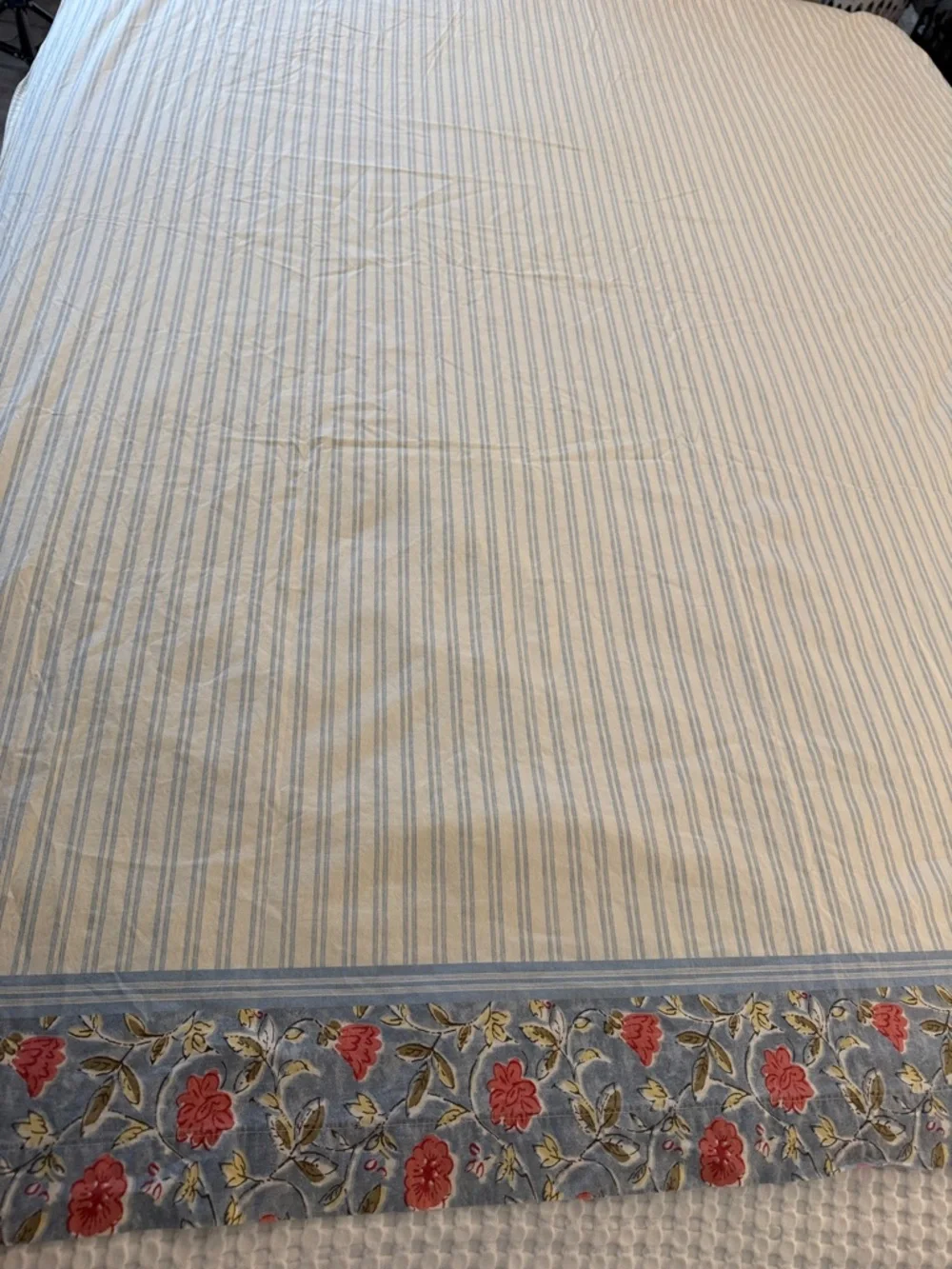 Vintage Laura Ashley Lifestyle Twin Flat Sheet Floral Blue Stripe 100% Cotton